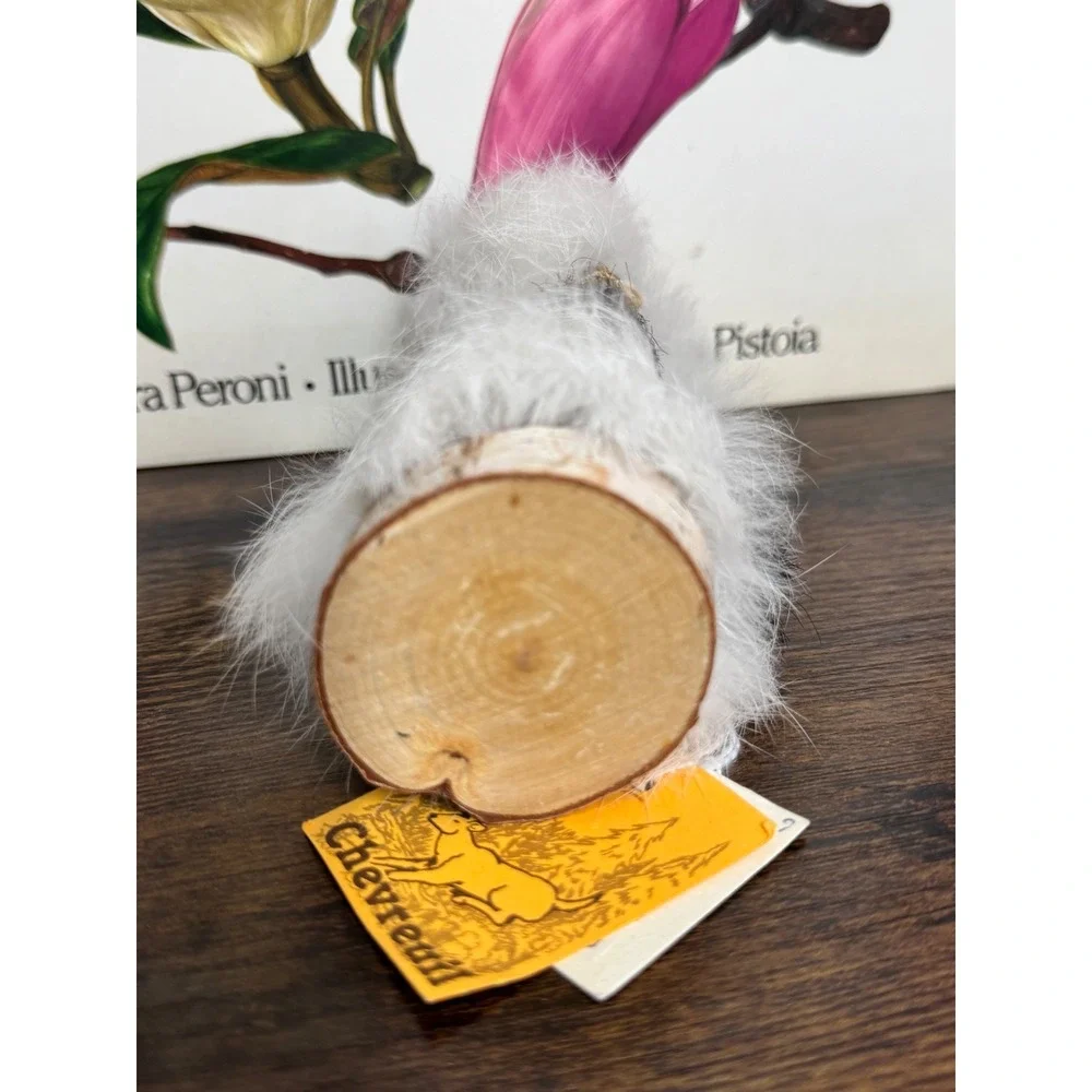 Vintage Chevreuil Doll White Fur Parka Leather Vest Birch Log Base 5